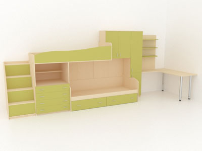 Меблі в дитячу кімнату з двоярусним ліжком