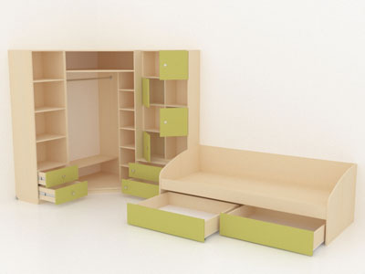 Мебель для детской комнаты с угловым шкафом